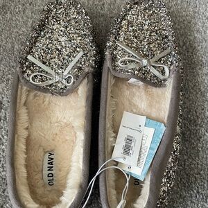 Old Navy Silver Glitter Slippers with Bow